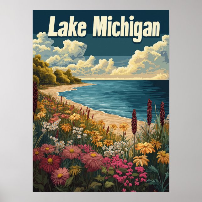 Póster Viajes de la época del lago Michigan (Frente)