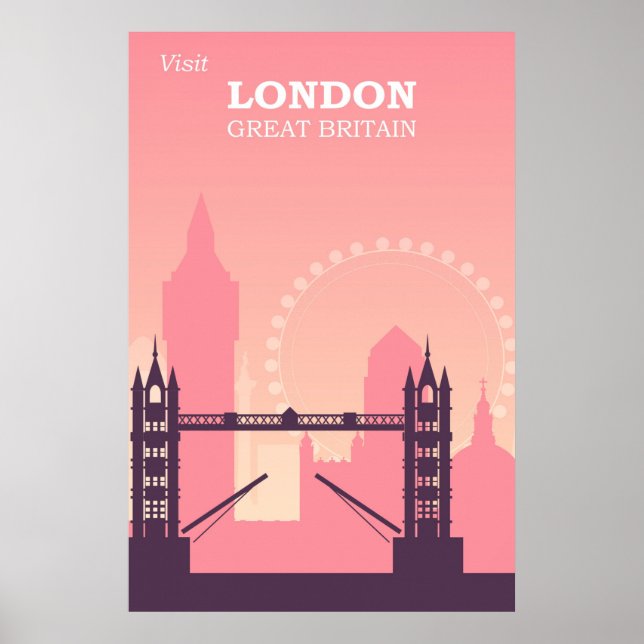 Póster Viajes de la Inglaterra rosa de Londres (Frente)