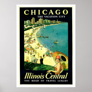 Póster Viajes de la playa de Chicago Illinois