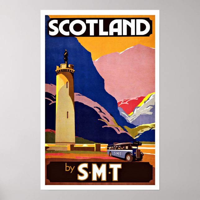 Póster Viajes De La Vintage Escocia En Autobús (Frente)