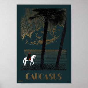 Póster Viajes de las antiguas montañas del Cáucaso en Rus