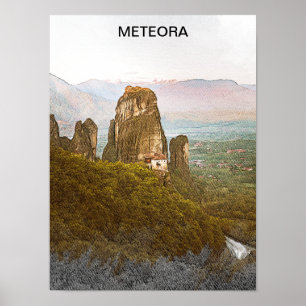 Póster Viajes de las montañas de rock de Meteora Grecia