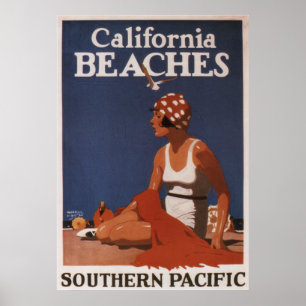Póster Viajes de las playas de California en el Pacífico