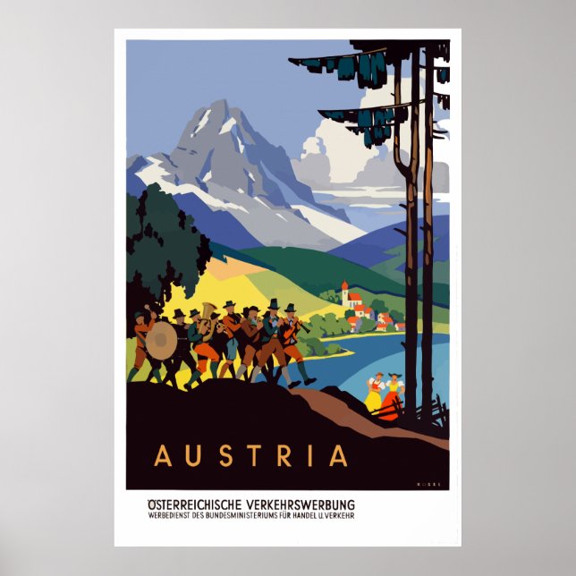 Póster Viajes de los antiguos Alpes de Austria (Frente)