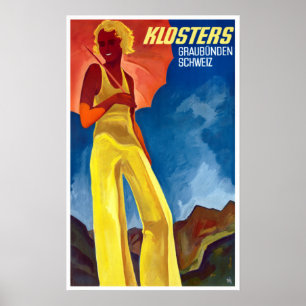 Póster Viajes de los antiguos Klosters Suiza