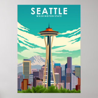 Póster Viajes de los Estados Unidos en Seattle Washington