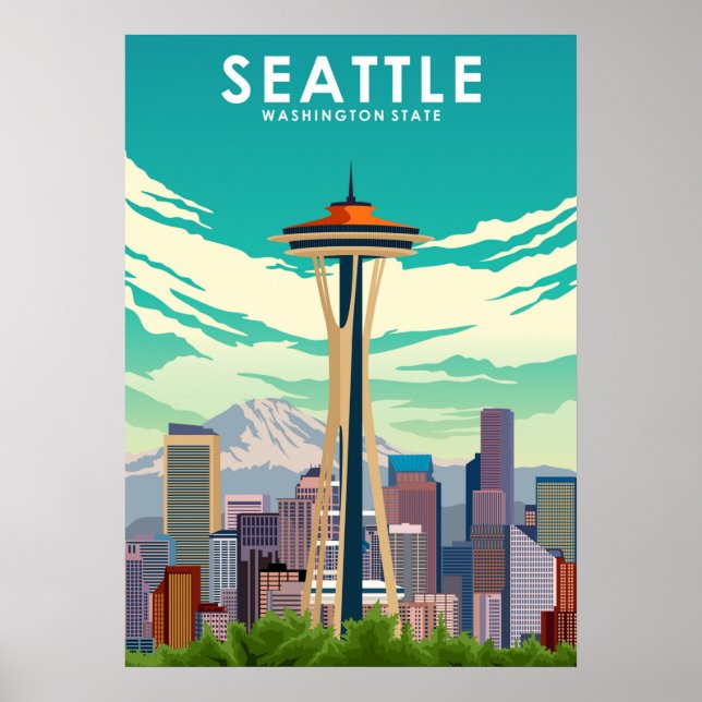 Póster Viajes de los Estados Unidos en Seattle Washington (Frente)