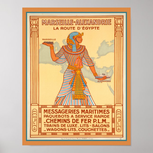 Póster Viajes de Marsella Alexandrie Egipto 1927 (Frente)