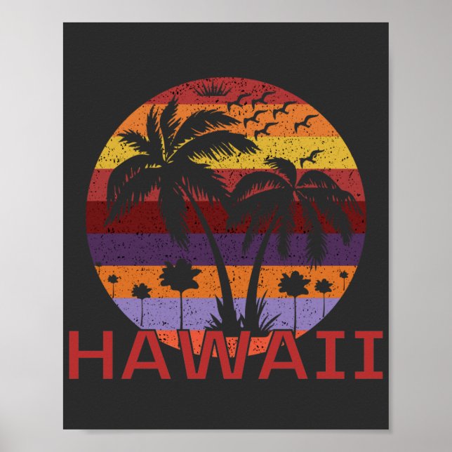 Póster Viajes de Palm Trees Vintage de Hawaii (Frente)