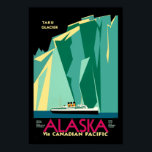 Póster Viajes de turismo por el Art Deco Alaska<br><div class="desc">Se trata de una impresión digitalmente realzada de un Art Deco vintage "Alaska via Canadian Pacific. La litografía de turismo del Glaciar Taku. Puede personalizar del color de fondo.</div>