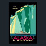 Póster Viajes de turismo por el Art Deco Alaska<br><div class="desc">Se trata de una impresión digitalmente realzada de un Art Deco vintage "Alaska via Canadian Pacific. La litografía de turismo del Glaciar Taku. Puede personalizar del color de fondo.</div>