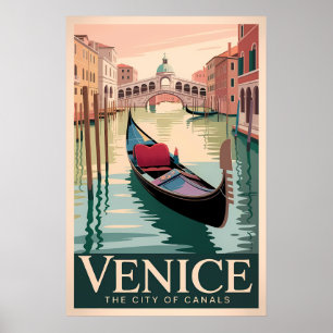 Póster Viajes de Venecia vintage - Gondola en el Gran Can