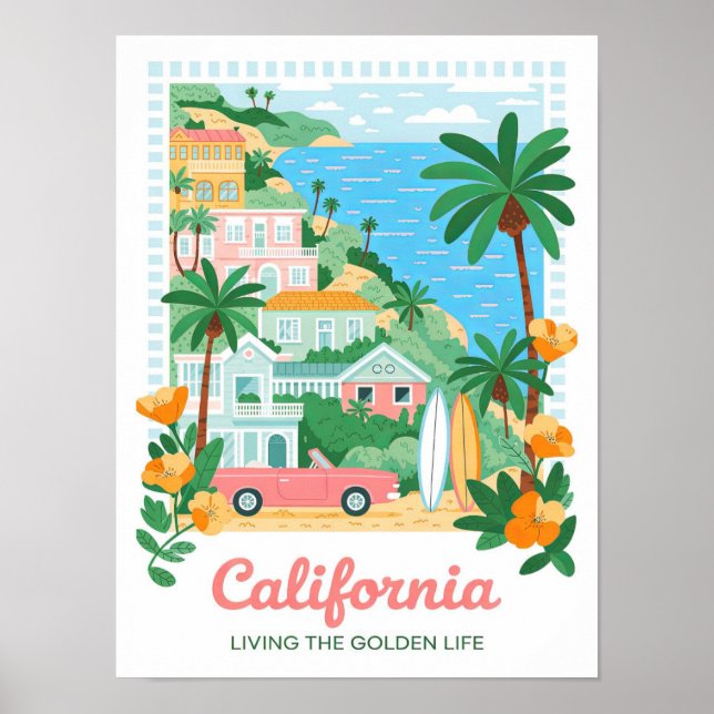 Póster Viajes de verano en California Living Life (Frente)