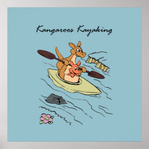 Póster Viajes de viaje Caricatura azul canguro