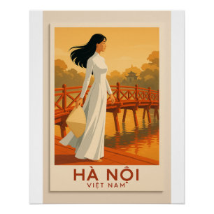 Póster Viajes de Vietnam - Chica vietnamita con vestido b