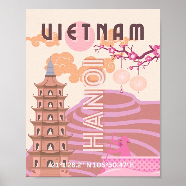 Póster Viajes de Vietnam, retro (Frente)
