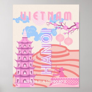 Póster Viajes de Vietnam, rosa