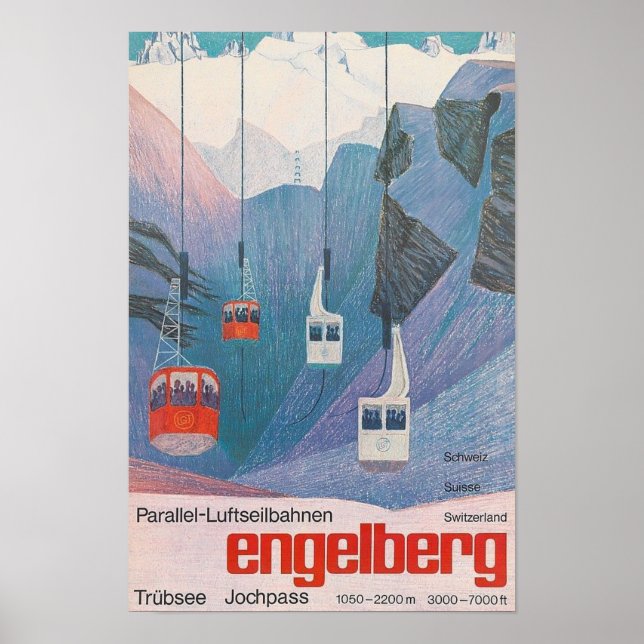 Póster Viajes de vintage de Engelberg Suiza (Frente)