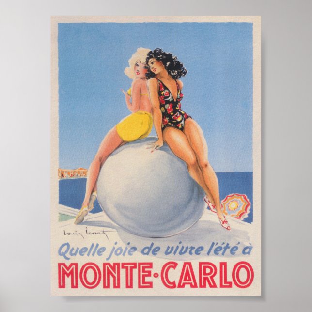Póster Viajes de vintage de Monte Carlo Monaco (Frente)