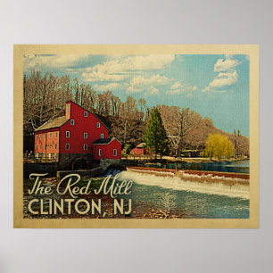 Póster Viajes de Vintage de Red Mill Clinton New Jersey