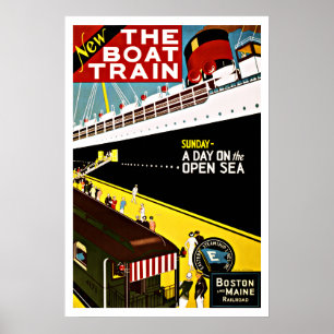 Póster Viajes de vintage en el ferrocarril de Boston y Ma