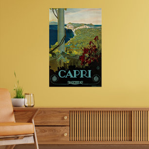 Póster Viajes de vintage, Isla de Capri, Italia Costa Ita