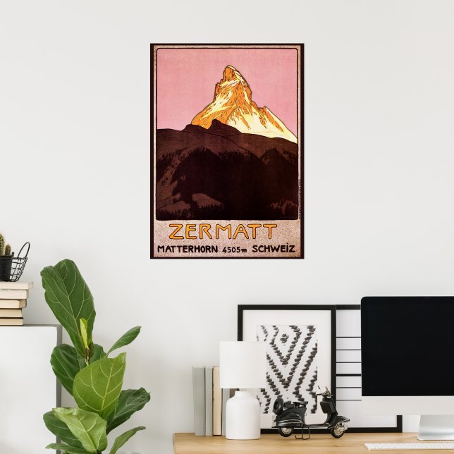 Póster Viajes de vintage, montaña Matterhorn, Suiza
