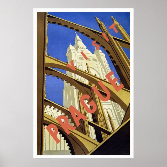 Póster Viajes de vintage, Praga (Frente)