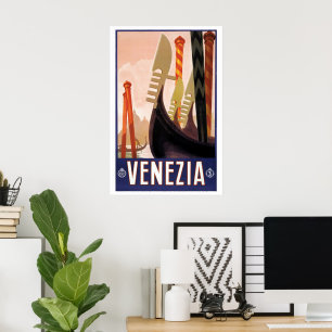 Póster Viajes de vintage, Venezuela, Venecia, Italia, gón