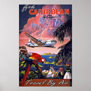 Póster Viajes De Vintage Volando Al Caribe Por Aire