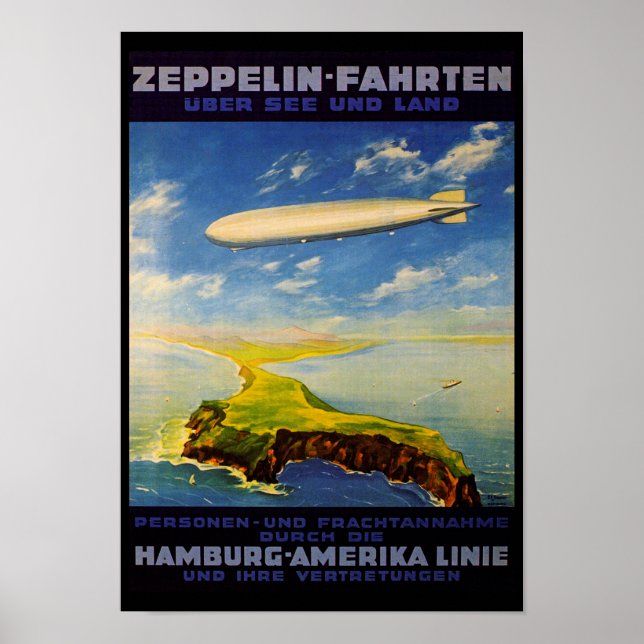 Póster Viajes de Zeppelin ~ Sobre el mar y la tierra (Frente)