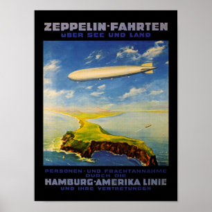 Póster Viajes de Zeppelin ~ Sobre el mar y la tierra