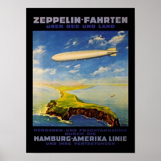 Póster Viajes de Zeppelin ~ Sobre el mar y la tierra (Frente)