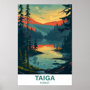 Póster Viajes del Ilustracion Forestal de Taiga