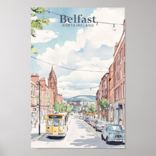Póster Viajes del Ilustracion Gouache de Belfast North Ir