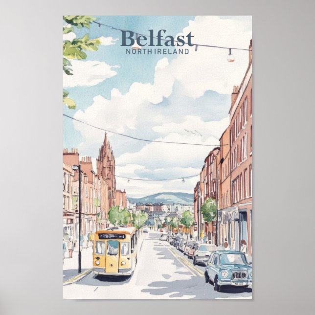 Póster Viajes del Ilustracion Gouache de Belfast North Ir (Frente)