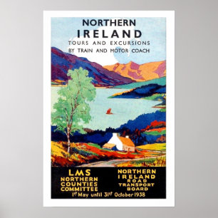 Póster Viajes del paisaje de Irlanda del Norte, viaje del