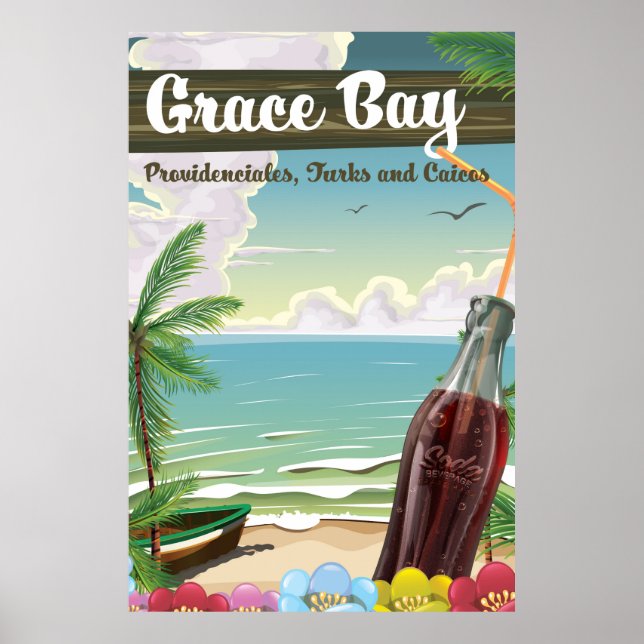 Póster Viajes en Grace Bay, Providenciales, Turcas y Caic (Frente)
