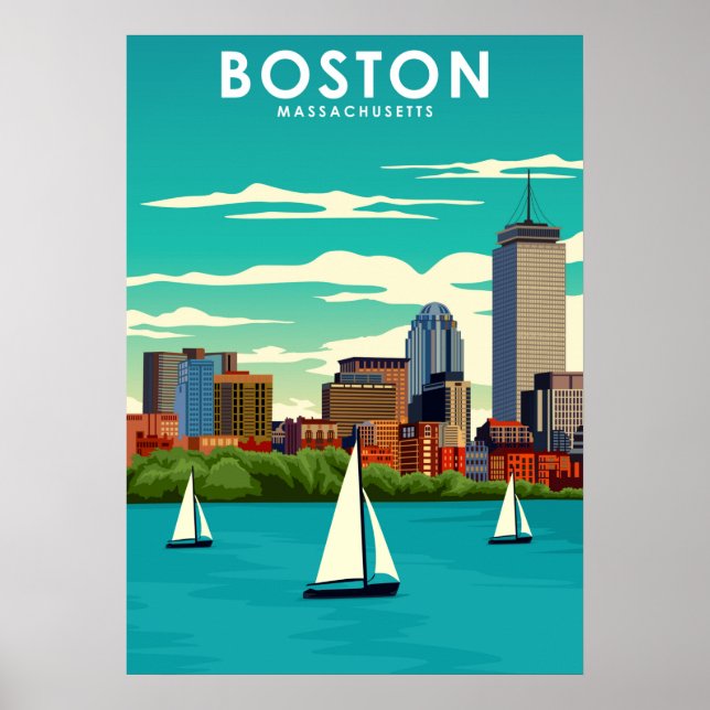 Póster Viajes en la ciudad de Boston Massachusetts (Frente)