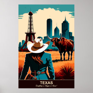 Póster Viajes en Texas: Afiche de viajes todo es más gran