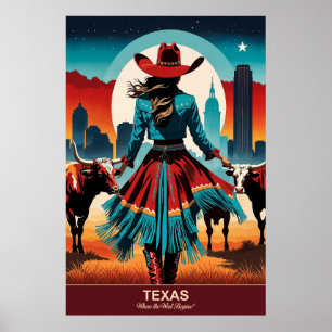 Póster Viajes en Texas: Donde Occidente empieza afiche de