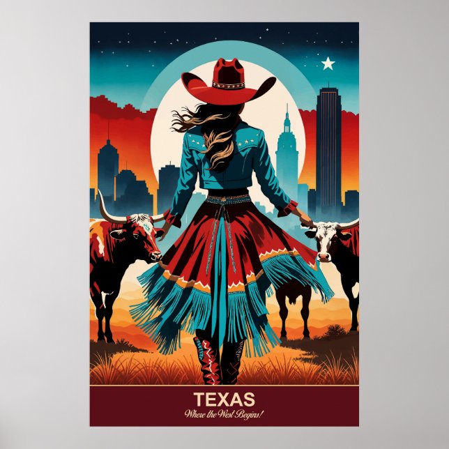 Póster Viajes en Texas: Donde Occidente empieza afiche de (Frente)