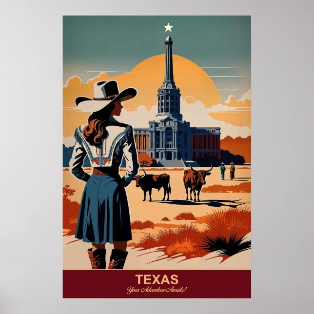 Póster Viajes en Texas: Tu aventura espera afiche de viaj (Frente)