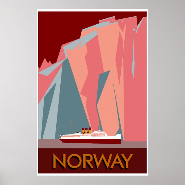 Póster Viajes estilo retro de fiordos de Noruega (Frente)