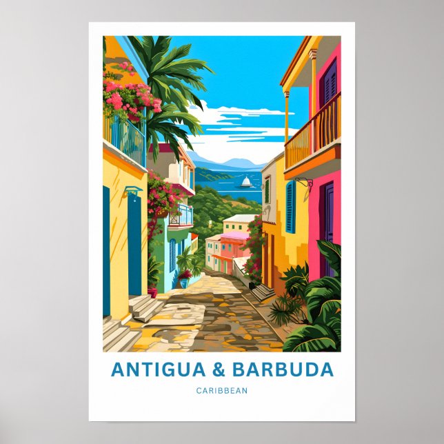 Póster Viajes impresos en el Caribe de Antigua y Barbuda (Frente)