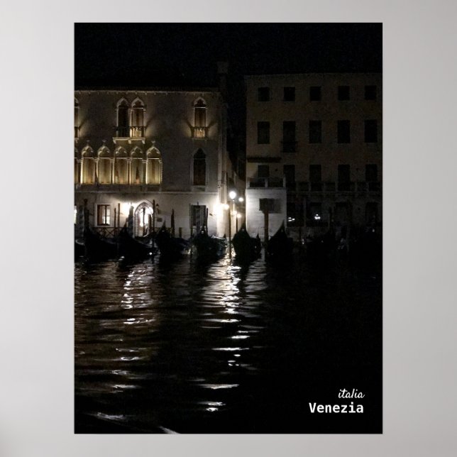 Póster Viajes | Italia - noche oscura de Venecia con gónd (Frente)