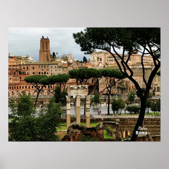 Póster Viajes | Italia, Roma en un día lluvioso (Frente)
