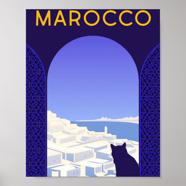Póster *~* Viajes Marocco Marruecos Ventana de gato Azul (Frente)