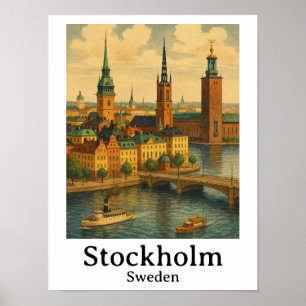 Póster Viajes nórdicos en Estocolmo Suecia