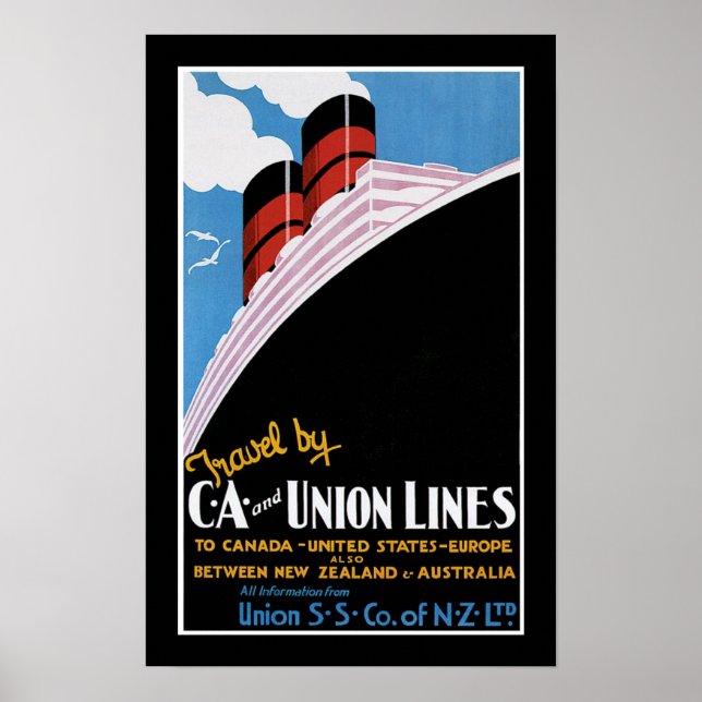 Póster Viajes por CA y Union Lines (Frente)